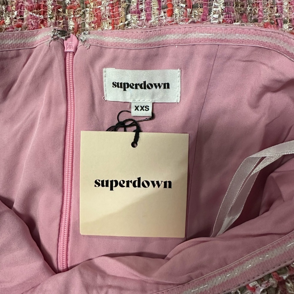 NWT Superdown nanea strapless dress mini tweed woven Revolve XXS - Picture 10 of 10